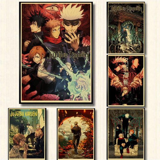 Vintage Hot Anime Poster Jujutsu Kaisen Retro Poster Home Decoration Retro Poster Painting Room Wall Stickers Art Decor