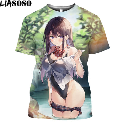 Sexy School Uniform Girls 3D Printed T Shirt Anime Cosplay Hentai Sexy Bikini Girls Streetwear Men Women Cartoon T-shirt Tops