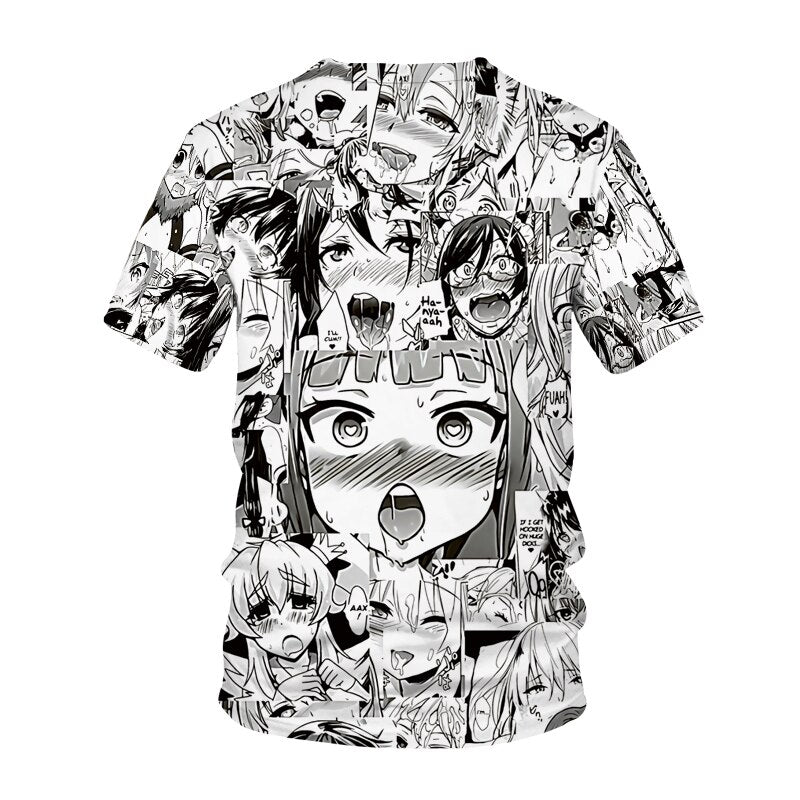 Ahegao Anime 3D Print T Shirt Men Women Hentai Pattern Streetwear Round Neck Hip Hop Summer Harajuku Casual Sexy Girls Clothes