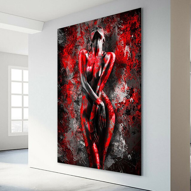 Sexy Nude Art Poster Canvas Print Red Woman Abstract Wall Art Pictures Canvas Painting for Bedroom Home Decoration Gifts Cuadros