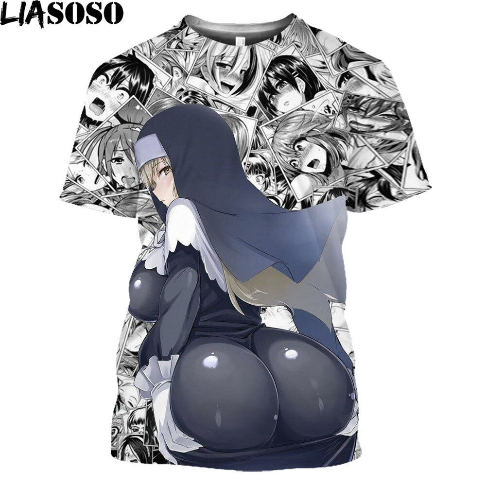 T Shirt Hot Sexy Girl Tattoo Nun 3D Print Men Women Anime Hentai Lewd Girls Harajuku Shirt Otaku Alternative Clothing Tops Tees