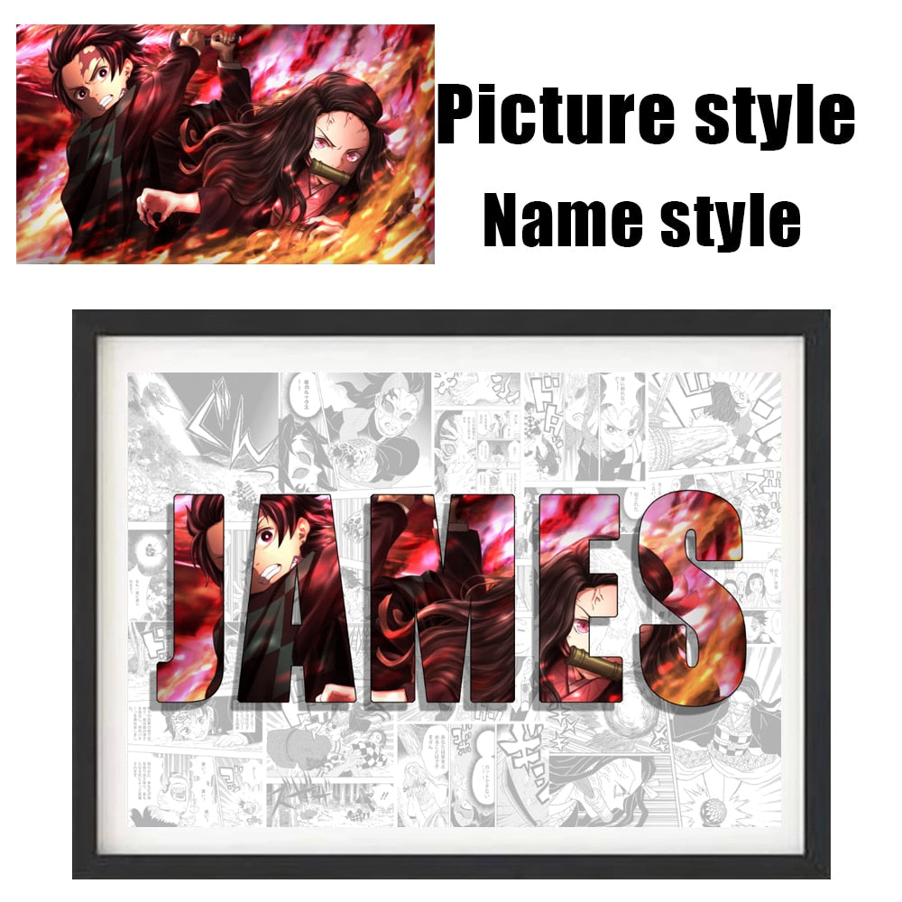 Demon Slayer Anime Poster Personalised NAME Word Art Customize Canvas Painting Print Art Wall Mural Kids Room Home Decor Picture