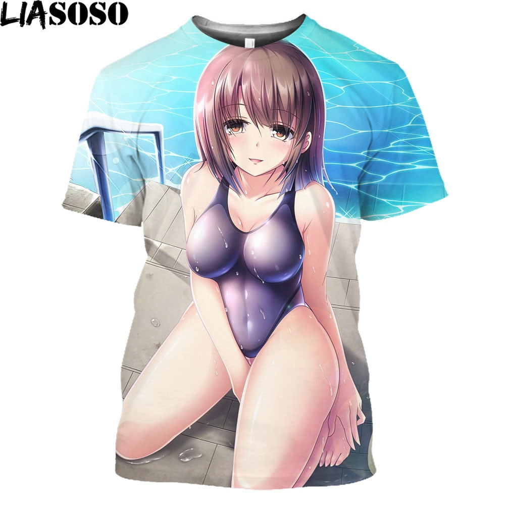 LIASOSO Girls Bikini T-shirts Women Men 3D Print Sexy Female Cartoon Figure T Shirt Hentai Anime Shirt Beach Harajuku Clothes