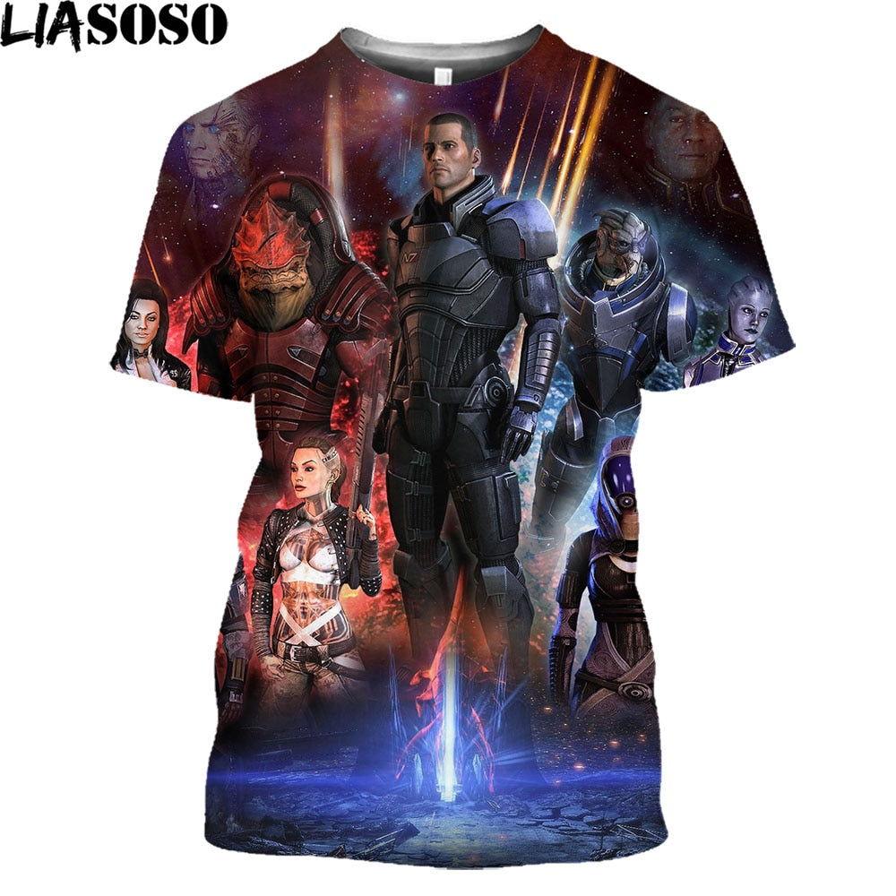 LIASOSO Mass Effect N7 Splatter T-Shirt Men Garrus Commander Casual Short Sleeve Harajuku Shirt Tops Game Streetwear Women Tees