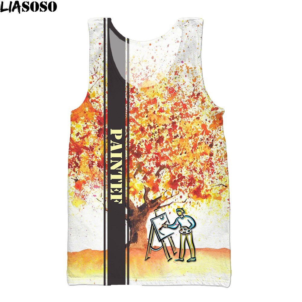 LIASOSO 2022 Fashion Sleeveless Vest Autumn Maple Leaves Funny Painter Paint Print O-neck Fitness Shirts Tops Harajuku Tank Tops