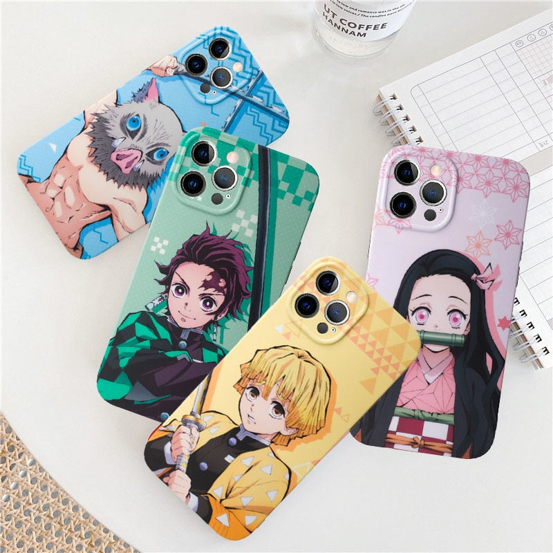 Cartoon Japan Anime Demon Slayer Phone Case For iPhone 11 12 13 Pro MAX XS XR X 7 8Plus Kimetsu No Yaiba Soft IMD Cover Fundas