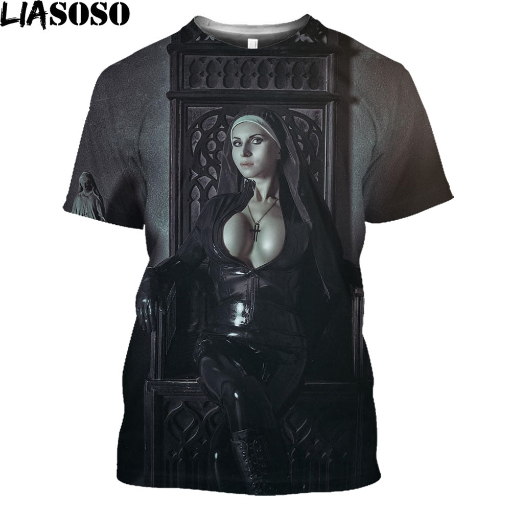 T Shirt Hot Sexy Nun Nonne Religieuse Pin Up Church of Satan Anton Lavey Satanic Occult Goth Gothic Tees Hentai Girls Tops