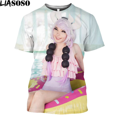 LIASOSO Belle Delphine Anime Cosplay T Shirt  Daily Fashion Hentai Sexy Loli Girl Harajuku Streetwear Men Women Tee Shirt Tops