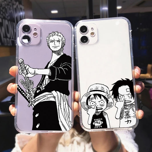Japan Anime One Piece Cartoon Luffy Phone Case For iPhone 13 12 11 Pro X XS Max Mini 7 8 Plus SE 2020 2022 XR Transparent Cover
