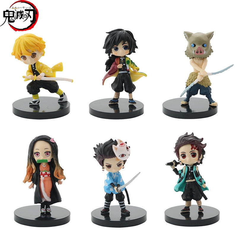 6pcs/set Anime Demon Slayer Figure Kimetsu No Yaiba Figure Q Posket Kamado Tanjirou Kamado Nezuko Agatsuma Figure Toys 7cm