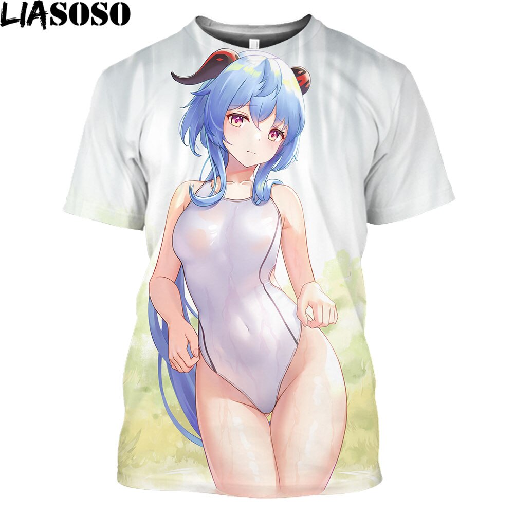 LIASOSO Girls Bikini T-shirts Women Men 3D Print Sexy Female Cartoon Figure T Shirt Hentai Anime Shirt Beach Harajuku Clothes