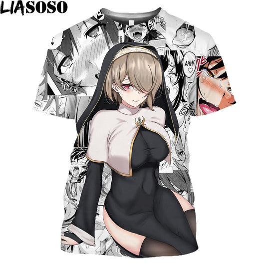 T Shirt Hot Sexy Girl Tattoo Nun 3D Print Men Women Anime Hentai Lewd Girls Harajuku Shirt Otaku Alternative Clothing Tops Tees