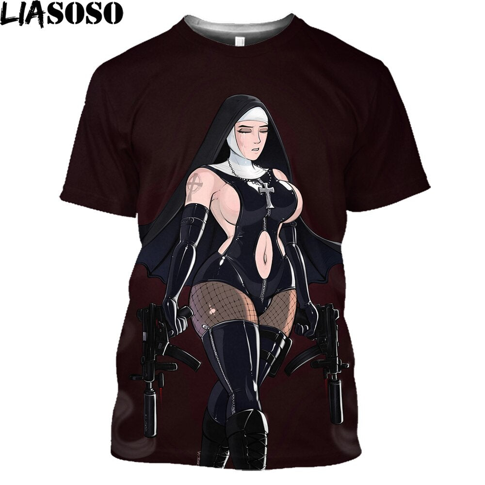 Hot Sexy Nun 3D Printed T Shirt Anime Manga Hentai Girls Ovesized T-Shirt Men Women Trendy Cosplay Lewd Girl Plus Size Tops Tees