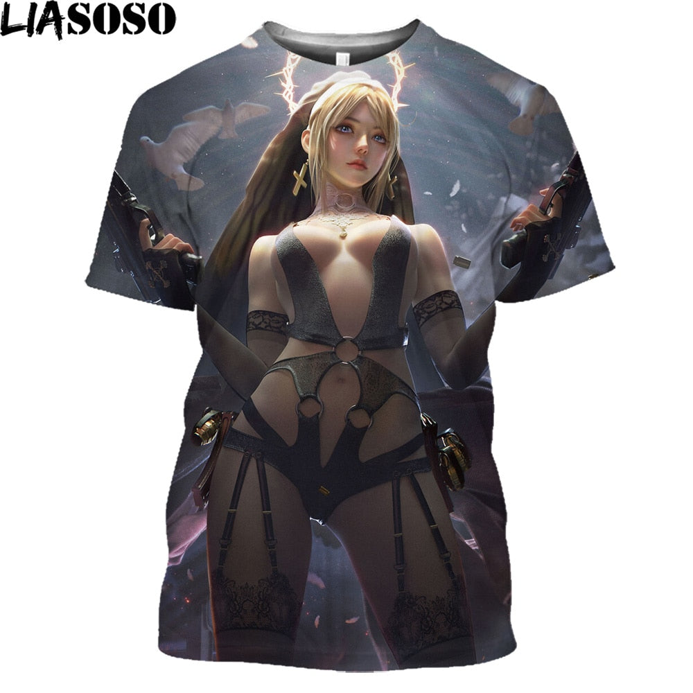 Hot Sexy Nun 3D Printed T Shirt Anime Manga Hentai Girls Ovesized T-Shirt Men Women Trendy Cosplay Lewd Girl Plus Size Tops Tees