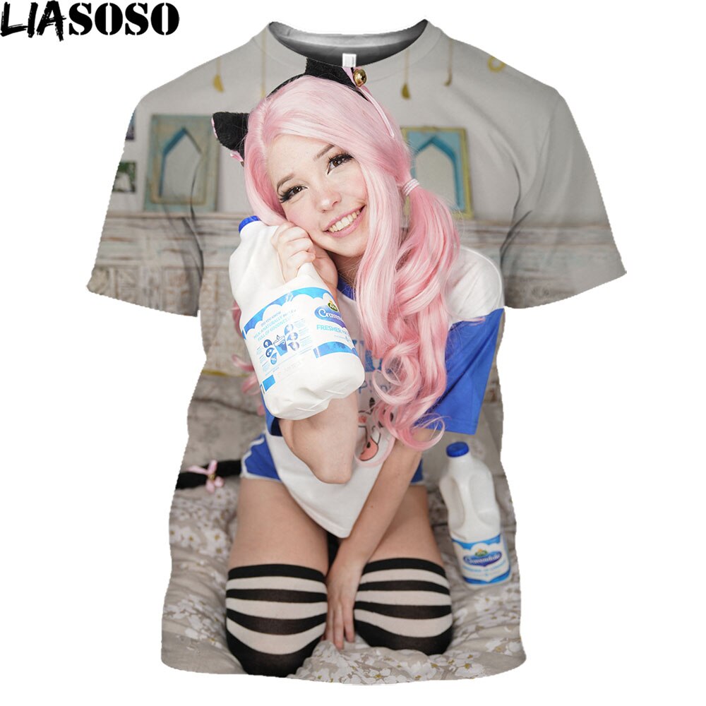 LIASOSO Anime Cosplay Belle Delphine 3D Printed T Shirt Men Women Hip Hop Trendy Hentai Girl Tee Shirt Otaku Harajuku Shirt Tops