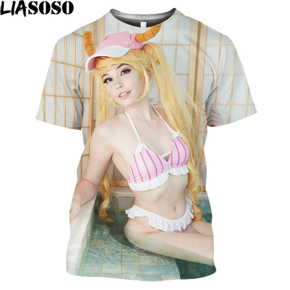 LIASOSO Belle Delphine Anime Cosplay T Shirt  Daily Fashion Hentai Sexy Loli Girl Harajuku Streetwear Men Women Tee Shirt Tops