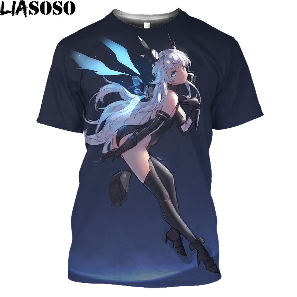 LIASOSO Hyperdimension Neptunia 3D Print Anime Harajuku O-neck T-Shirts Men Street Wear Oversized Hentai Sexy Loli Punk Tops