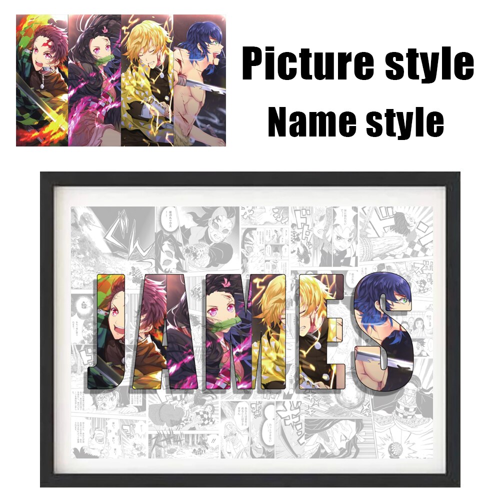 Demon Slayer Anime Poster Personalised NAME Word Art Customize Canvas Painting Print Art Wall Mural Kids Room Home Decor Picture