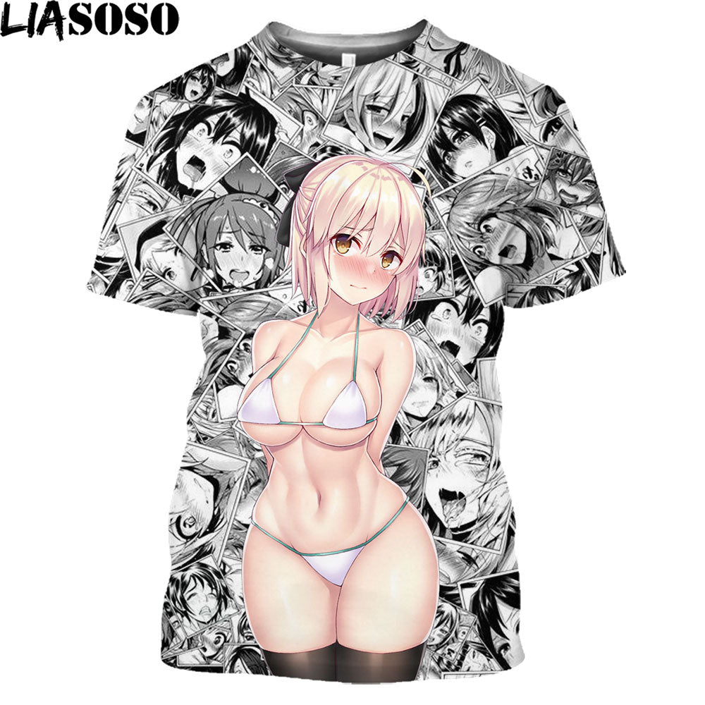 LIASOSO Anime Sexy Buttocks Swimsuit Hot Body Loli Print Shirt 3D Summer Men Women TShirt Hentai Otaku Clothing Maid Outfit