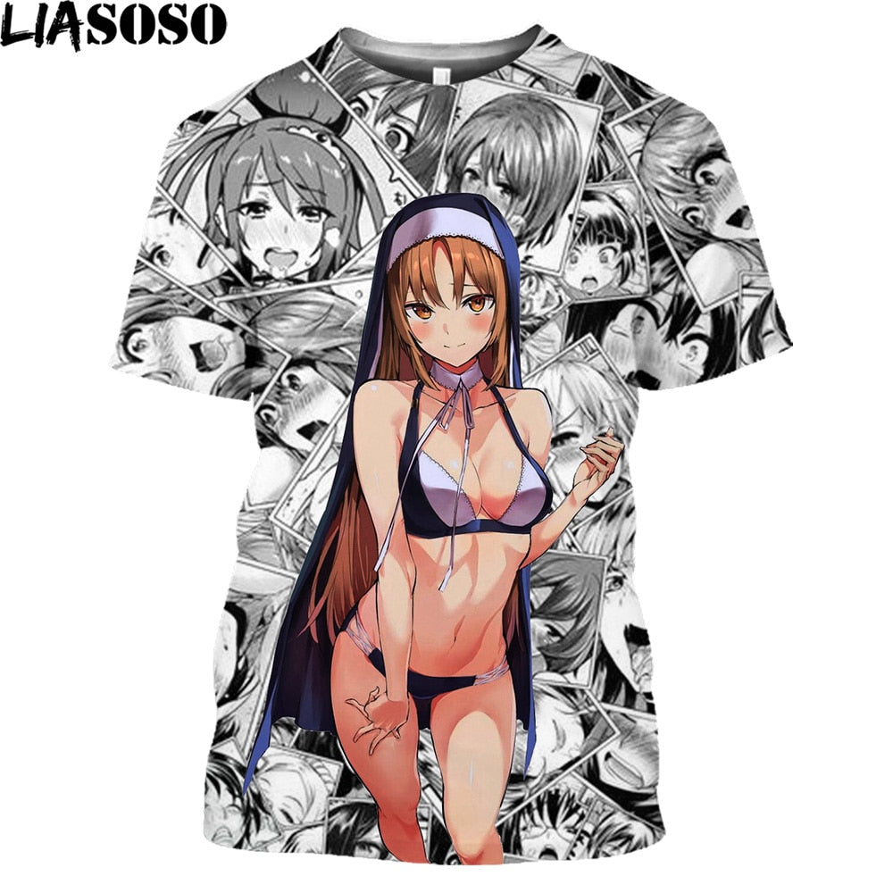 Hot Sexy Nun 3D Printed T Shirt Anime Manga Hentai Girls Ovesized T-Shirt Men Women Trendy Cosplay Lewd Girl Plus Size Tops Tees