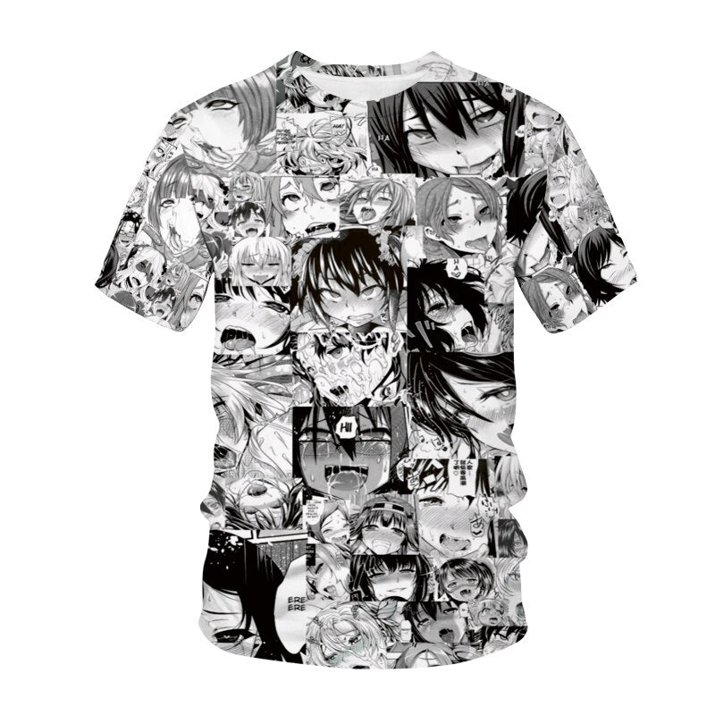 Ahegao Anime 3D Print T Shirt Men Women Hentai Pattern Streetwear Round Neck Hip Hop Summer Harajuku Casual Sexy Girls Clothes