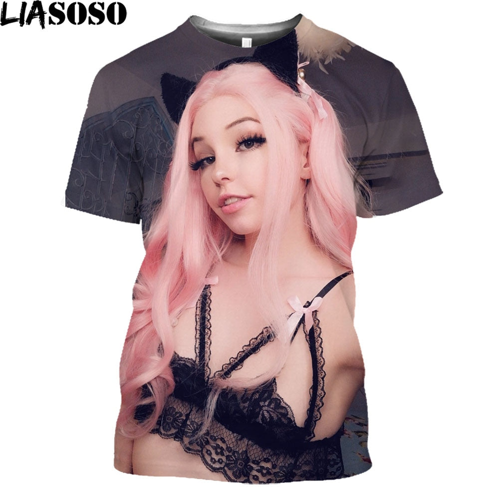 BELLE DELPHINE Hentai Japanese Anime Men's Fashion Tee Shirt Short Sleeve O Neck Breathable 2022 New Arrival T-Shirt Tops Tees