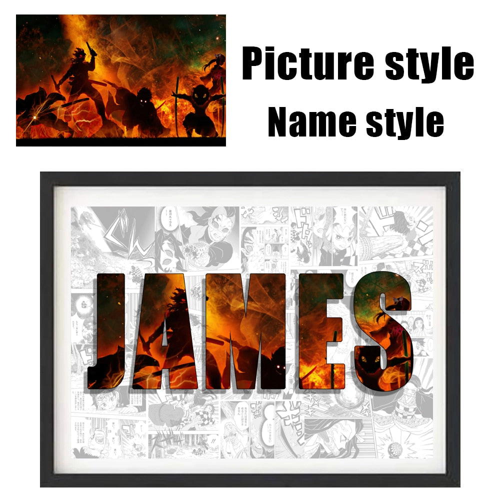 Demon Slayer Anime Poster Personalised NAME Word Art Customize Canvas Painting Print Art Wall Mural Kids Room Home Decor Picture