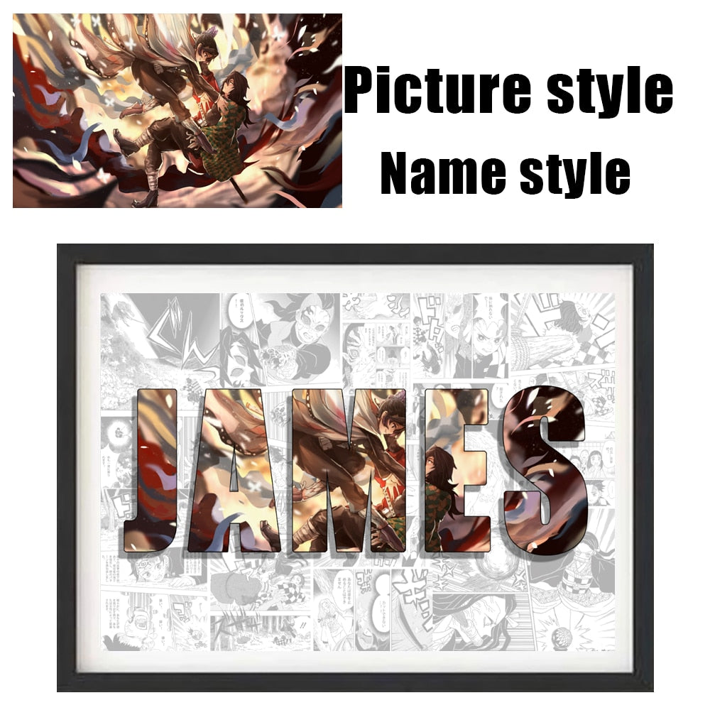 Demon Slayer Anime Poster Personalised NAME Word Art Customize Canvas Painting Print Art Wall Mural Kids Room Home Decor Picture