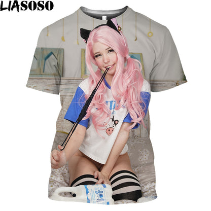 BELLE DELPHINE Hentai Japanese Anime Men's Fashion Tee Shirt Short Sleeve O Neck Breathable 2022 New Arrival T-Shirt Tops Tees