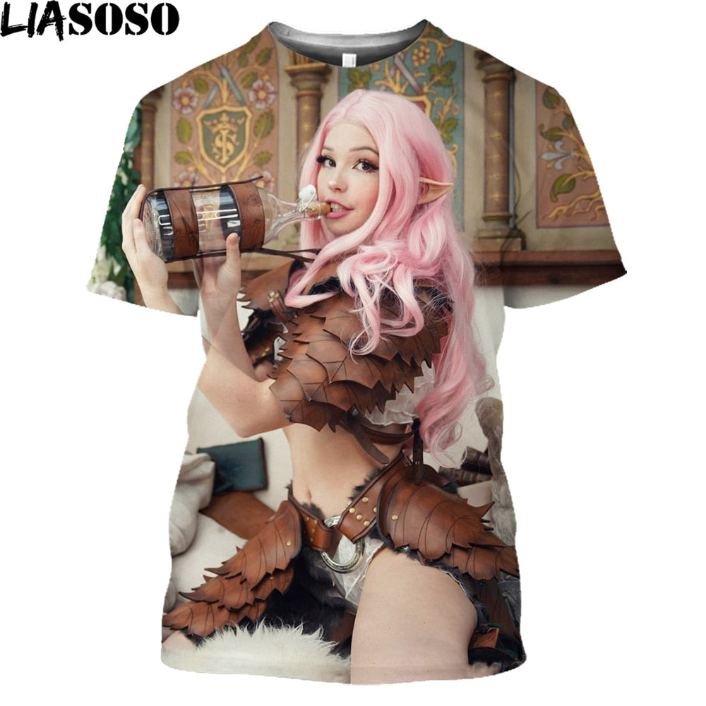 BELLE DELPHINE Hentai Japanese Anime Men's Fashion Tee Shirt Short Sleeve O Neck Breathable 2022 New Arrival T-Shirt Tops Tees