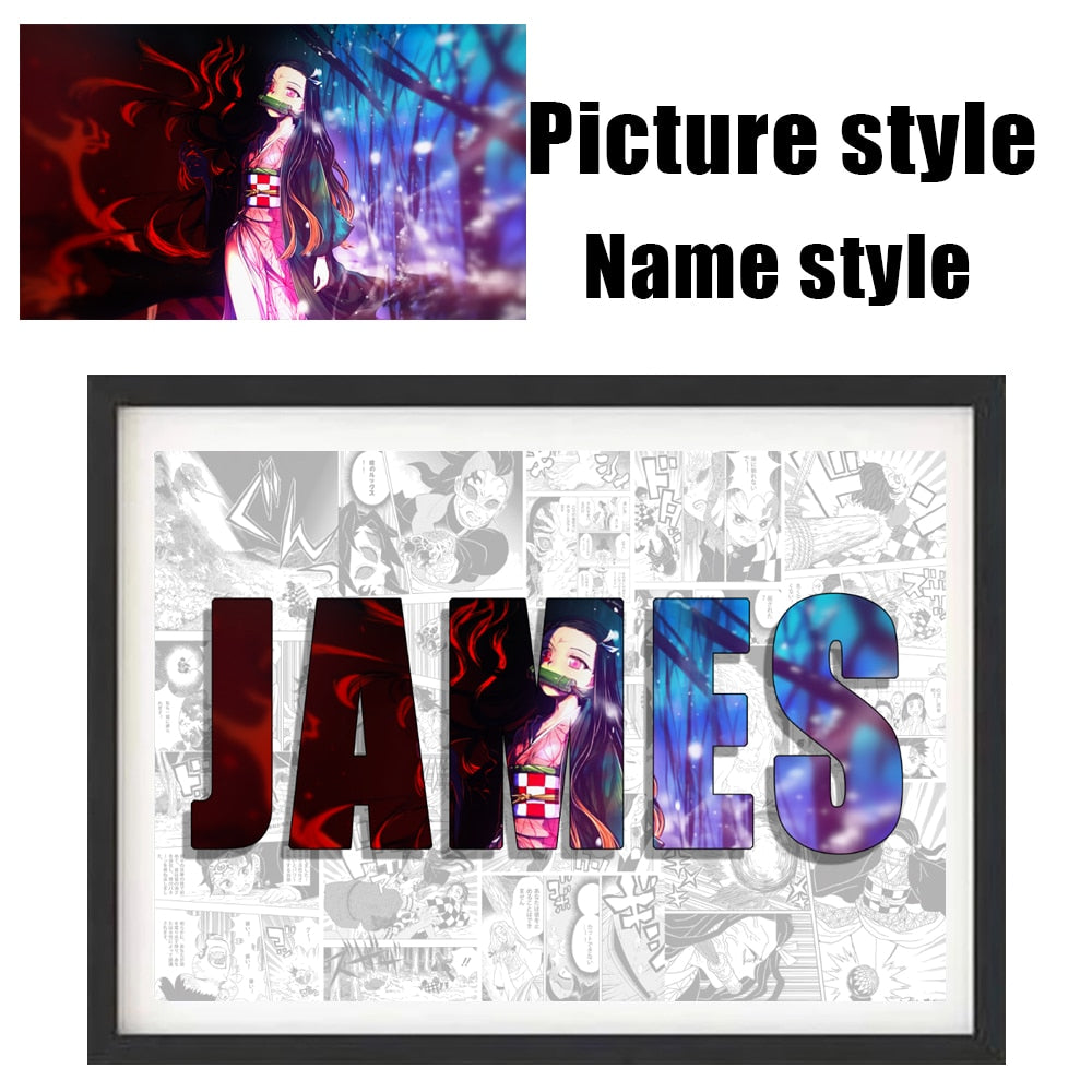 Demon Slayer Anime Poster Personalised NAME Word Art Customize Canvas Painting Print Art Wall Mural Kids Room Home Decor Picture