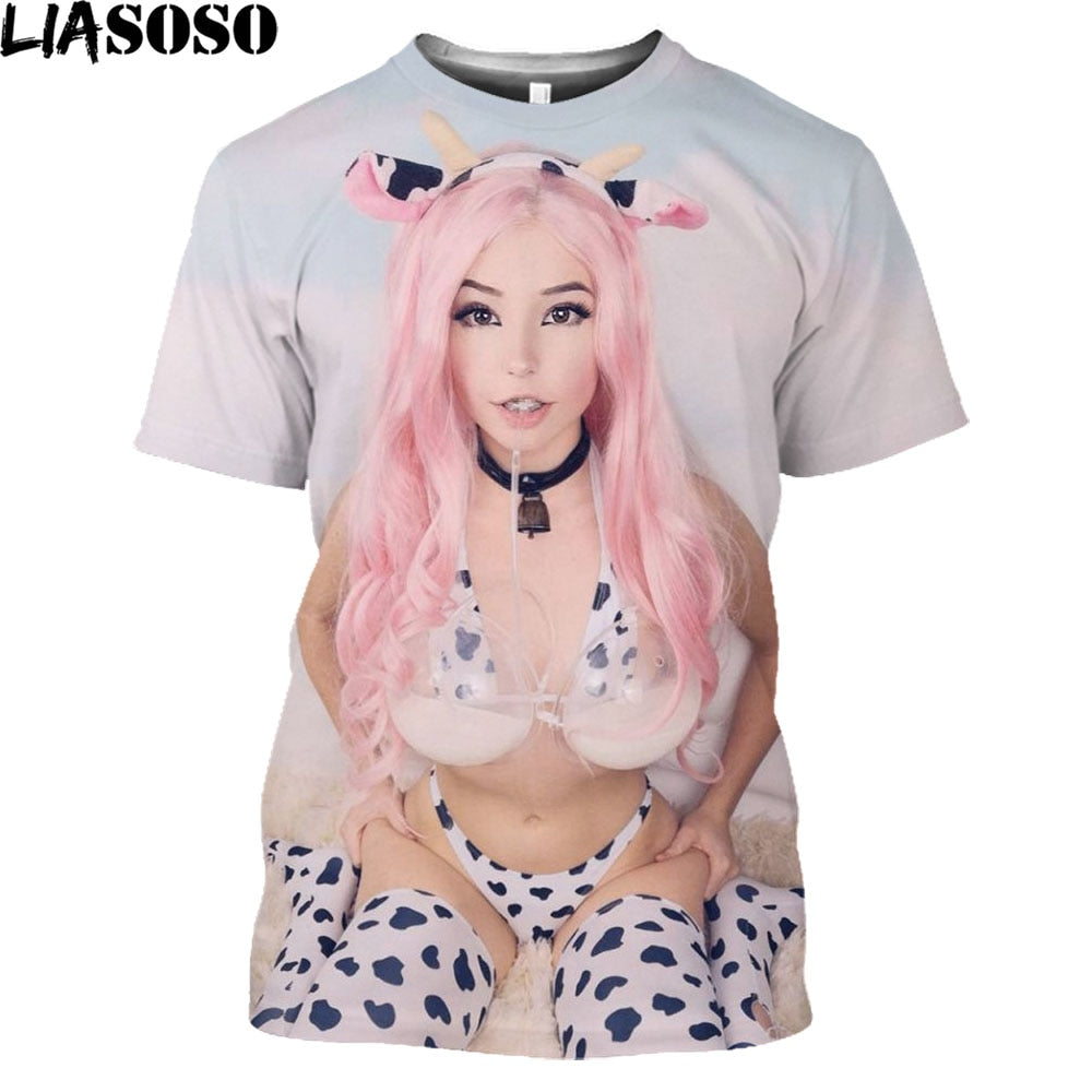 BELLE DELPHINE Hentai Japanese Anime Men's Fashion Tee Shirt Short Sleeve Casual 2021 New Arrival T-Shirt Otaku Harajuku Shirt