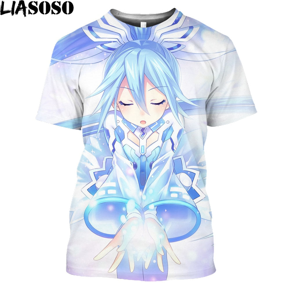 LIASOSO Hyperdimension Neptunia 3D Print Anime Harajuku O-neck T-Shirts Men Street Wear Oversized Hentai Sexy Loli Punk Tops