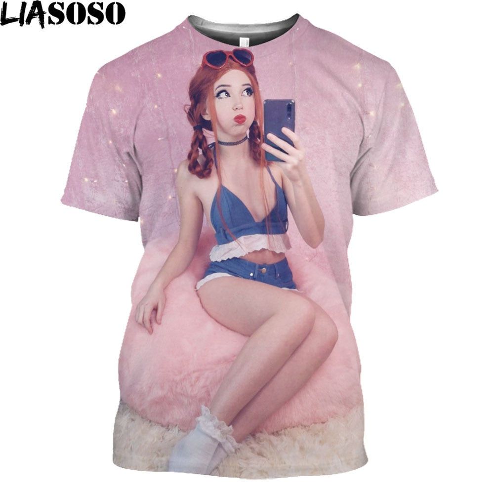 LIASOSO Anime Cosplay Belle Delphine 3D Printed T Shirt Men Women Hip Hop Trendy Hentai Girl Tee Shirt Otaku Harajuku Shirt Tops