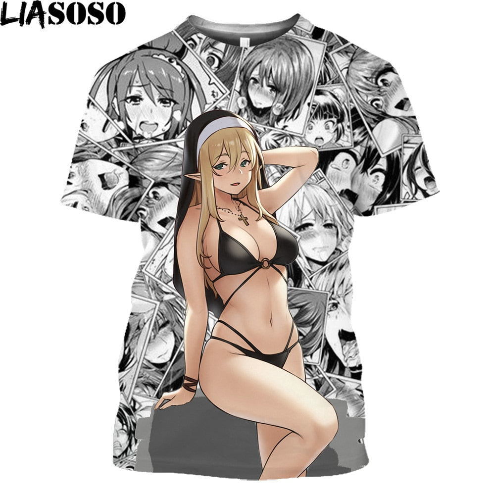 Hot Sexy Nun 3D Printed T Shirt Anime Manga Hentai Girls Ovesized T-Shirt Men Women Trendy Cosplay Lewd Girl Plus Size Tops Tees