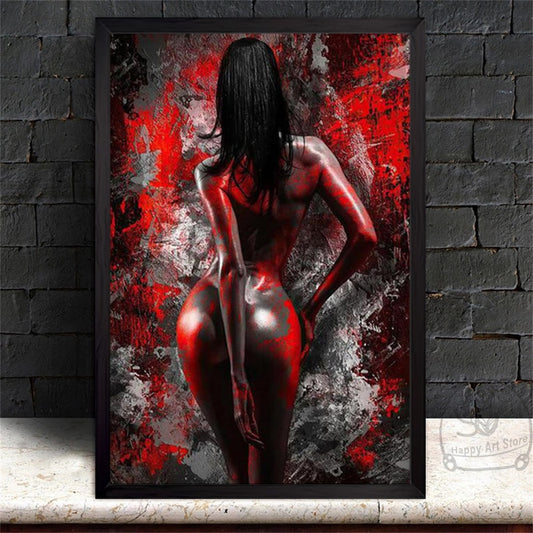 Sexy Nude Art Poster Canvas Print Red Woman Abstract Wall Art Pictures Canvas Painting for Bedroom Home Decoration Gifts Cuadros